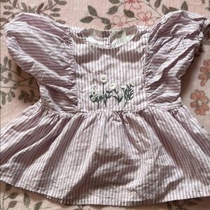 H&M Striped Lavender Kids Top with Floral Embroidery